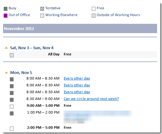 Daily appoinments in email calendar
