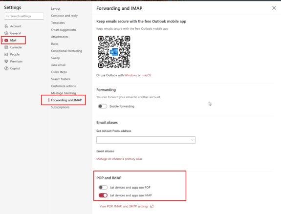 Enable POP in Outlook.com accounts