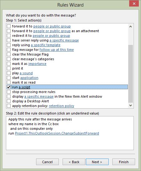 The finished run a script rule