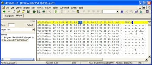 hex edit the pst file