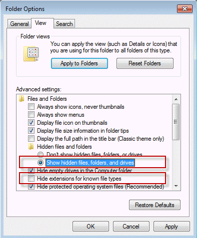 Show hidden files and folders in Windows