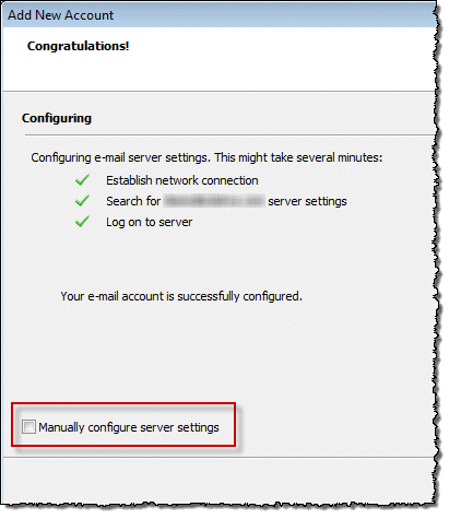 Manually configure the account after using autodiscover