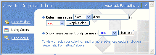 Organizer pane