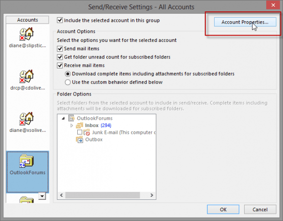 Send and Recieve dialog