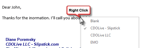 Signature picker dialog instead of context menu