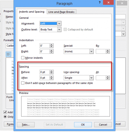 Change spacing