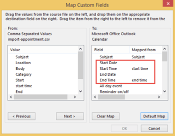Start and End date fields