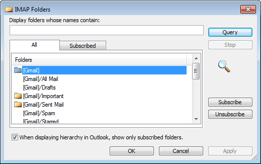 Subscribe to imap folders