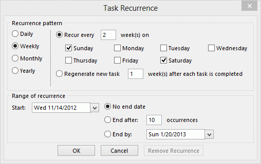 Task recurrence pattern