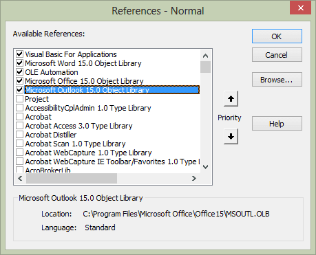 Set a reference to Outlook in Word's VB Editor