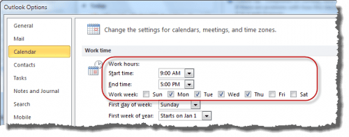 Work week Settings dialog