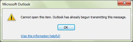 Outlook has begun transmitting the message