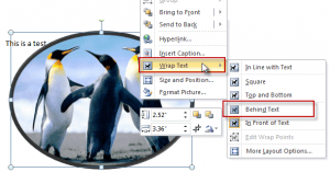 use wrap text, send behind text to use an image as a background image