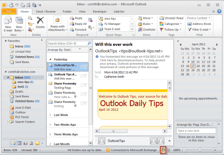 Normal layout with 4 panes in Outlook 2010