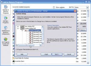 Uninstall Acrobat options
