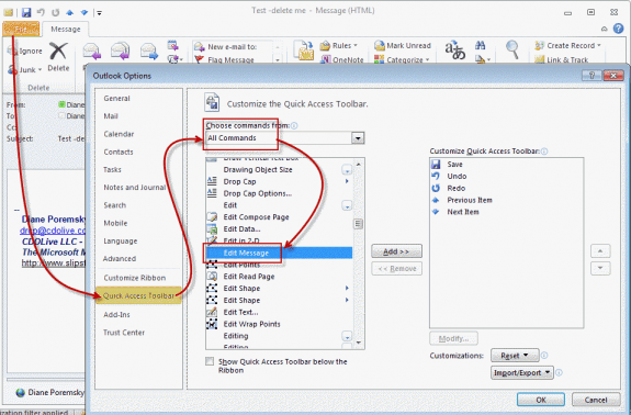 Edit message button