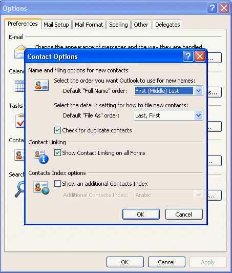 Contact book options