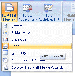 Select the type of merge from the menu