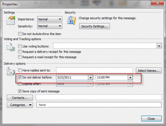 options dialog