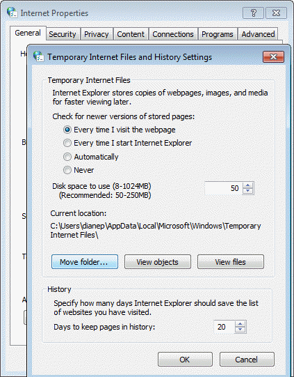 Internet options