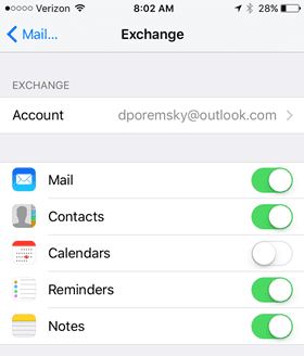 choose items to sync with exchange