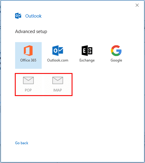 pop and imap accounts are disabled in the simplified dialog
