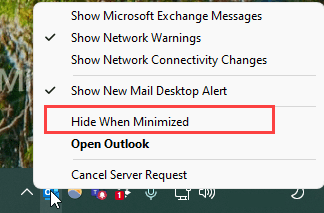 hide outlook when minimized