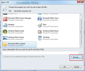 Browse for Outlook.exe