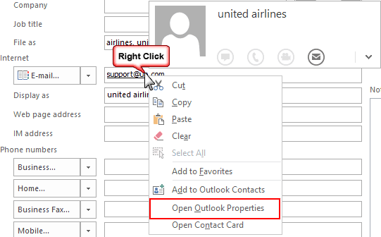 Open Outlook Properties