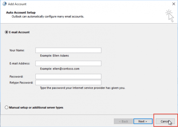 Cancel profile dialog