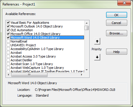 Reference the Word object model in Outlook's VBA Editor