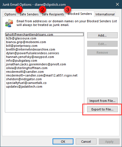 Safe and Blocked lists in Outlook 2016