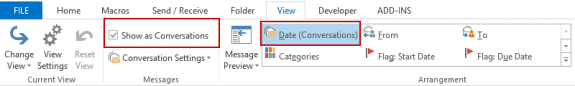 Conversation options on the View tab