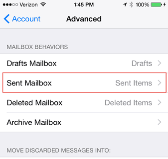 select icloud's sent folder
