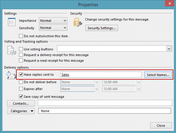 Set a reply to address in Message options