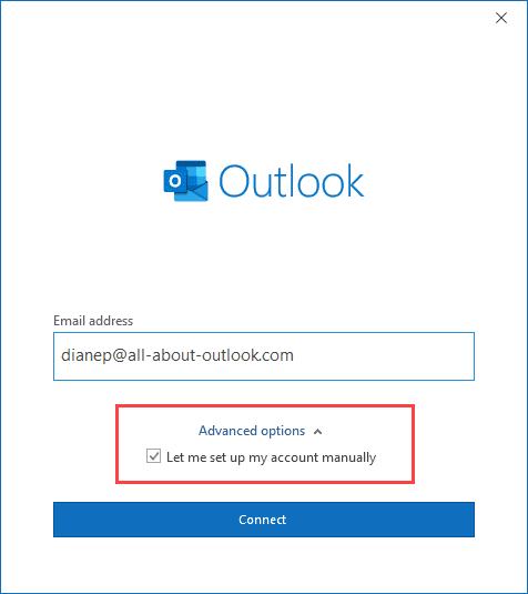 choose advanced options, manually set up account