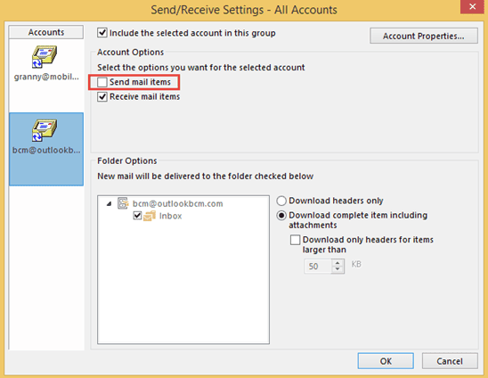 Change send and receive settings