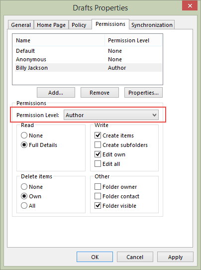 Give the delegate Author permission on the Drafts folder