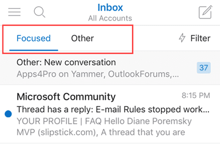 focused inbox in ios app