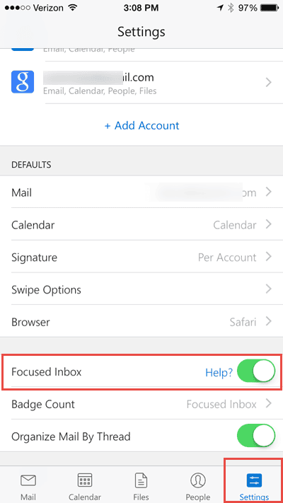 focused setting on ios