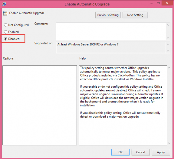 choose disable in the gpo