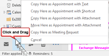 right click and drag to the calendar button