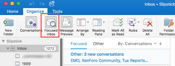 focused inbox enabled in Outlook 2016 for Mac