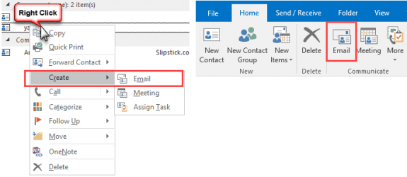 Use the new mail command in contacts
