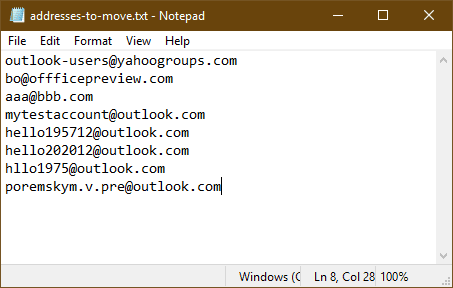 list of addresses sent mail
