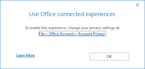connected experiences disabled
