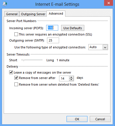 Advanced tab Outlook 2013
