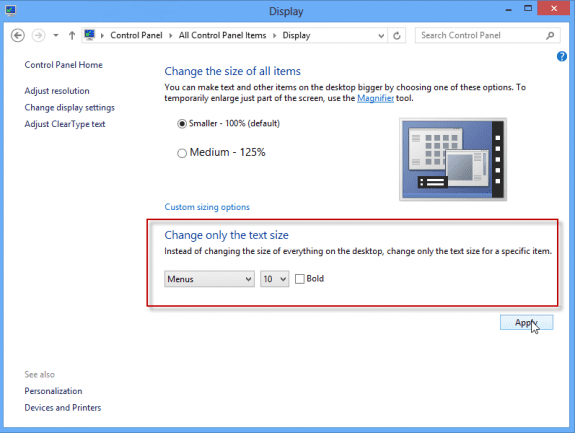 Change the font size in Display settings