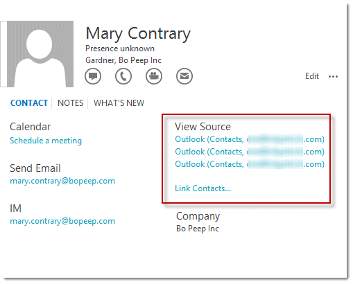 Contact card links