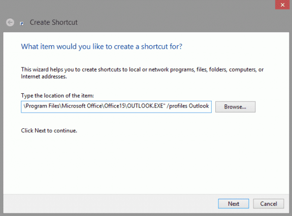 create a shortcut to open outlook
